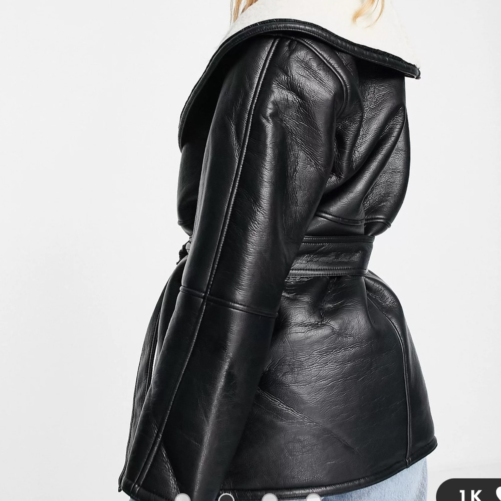 Asos Collared Shearling Belted Jacket - image 5